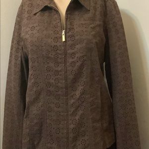 Vintage  John New York Signature Embroidered Brown ZIP up lined Jacket size M